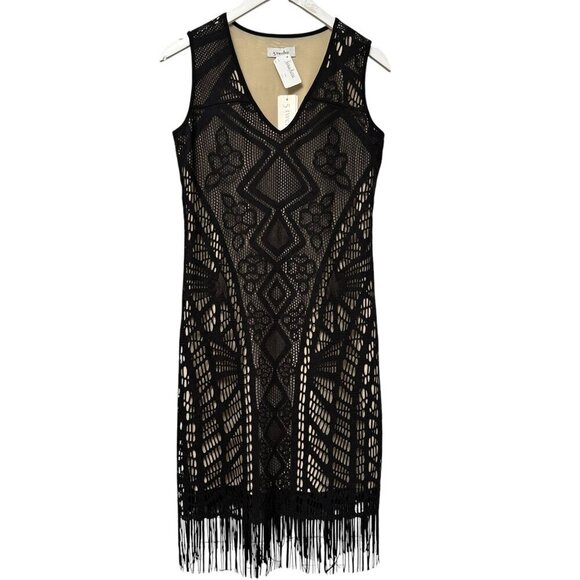 NEIMAN MARCUS 5 Twelve Dress Small Fringe Flapper Black Lace NWT - Picture 1 of 10